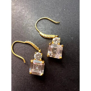 Cubic Zirconia Asscher Cut Gold Over Sterling Silver Dangle Earrings